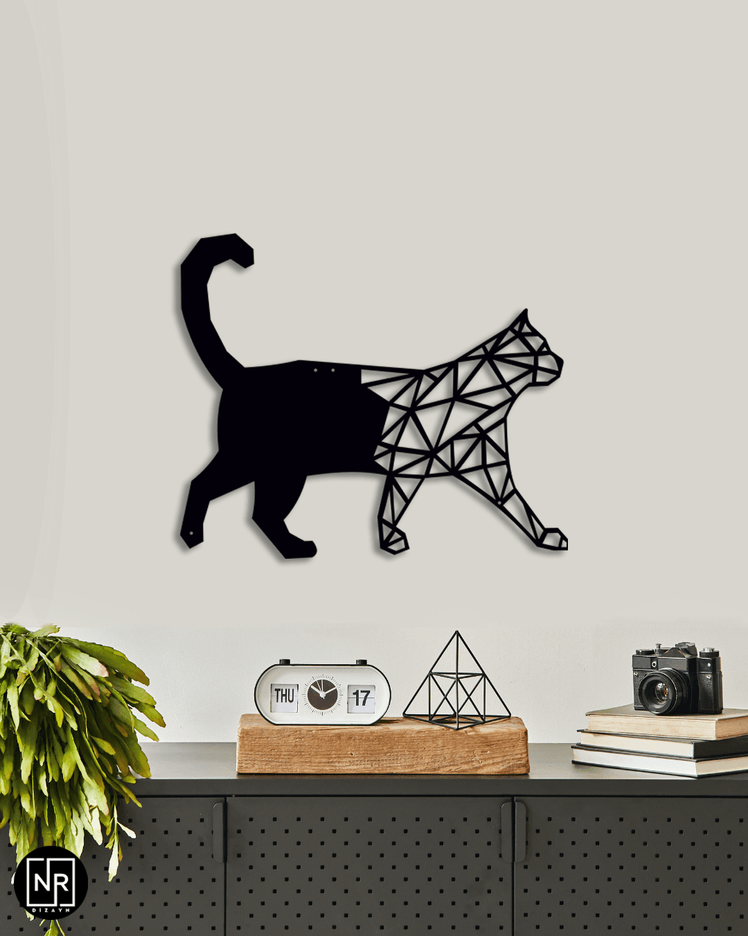 Kedi Motifli Metal Duvar Tablosu