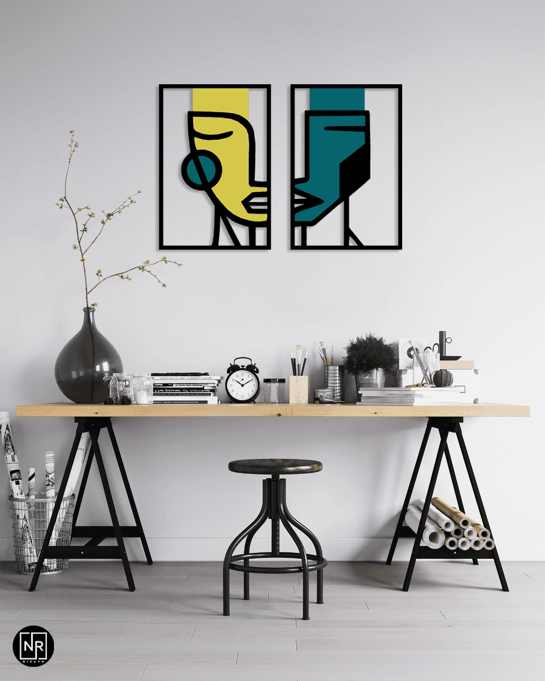 Yüz Yüze | Modern Soyut Metal Duvar Tablosu – Minimalist Dekoratif Sanat