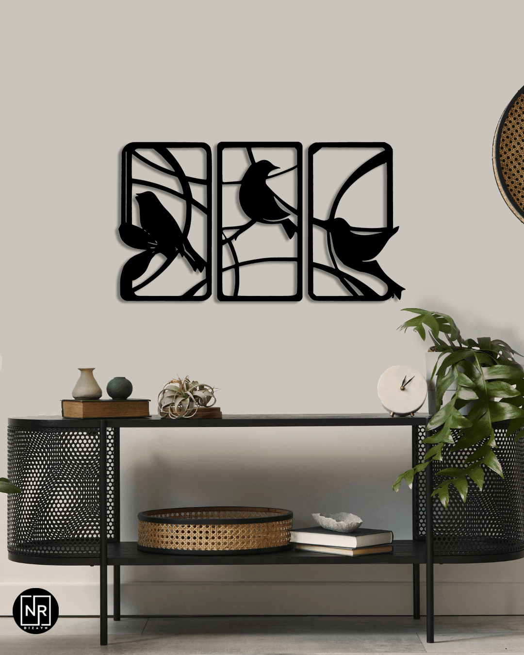 Kuş Motifli Dekoratif Metal Tablo