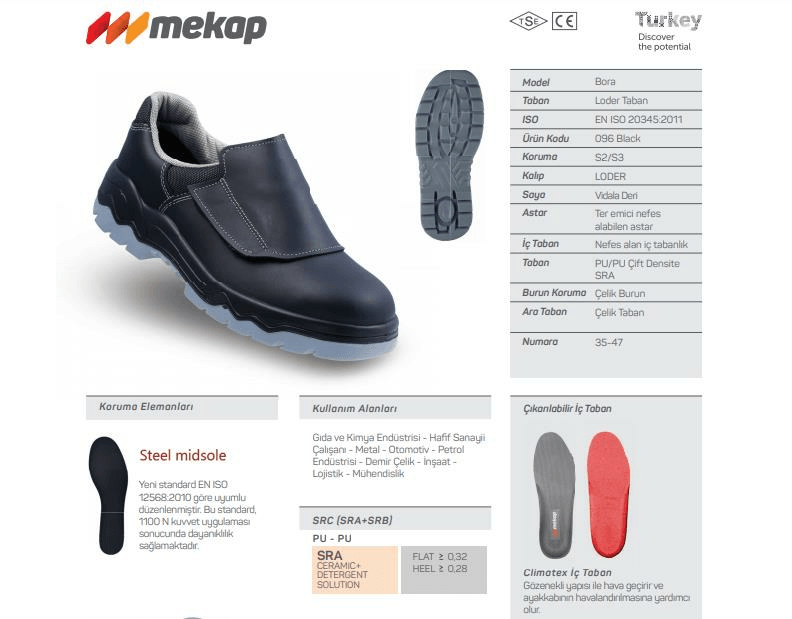 Mekap Bora 096 S3 SRC Vidala Deri Çelik Burun Çelik Ara Taban Kaynakçı İş Ayakkabısı