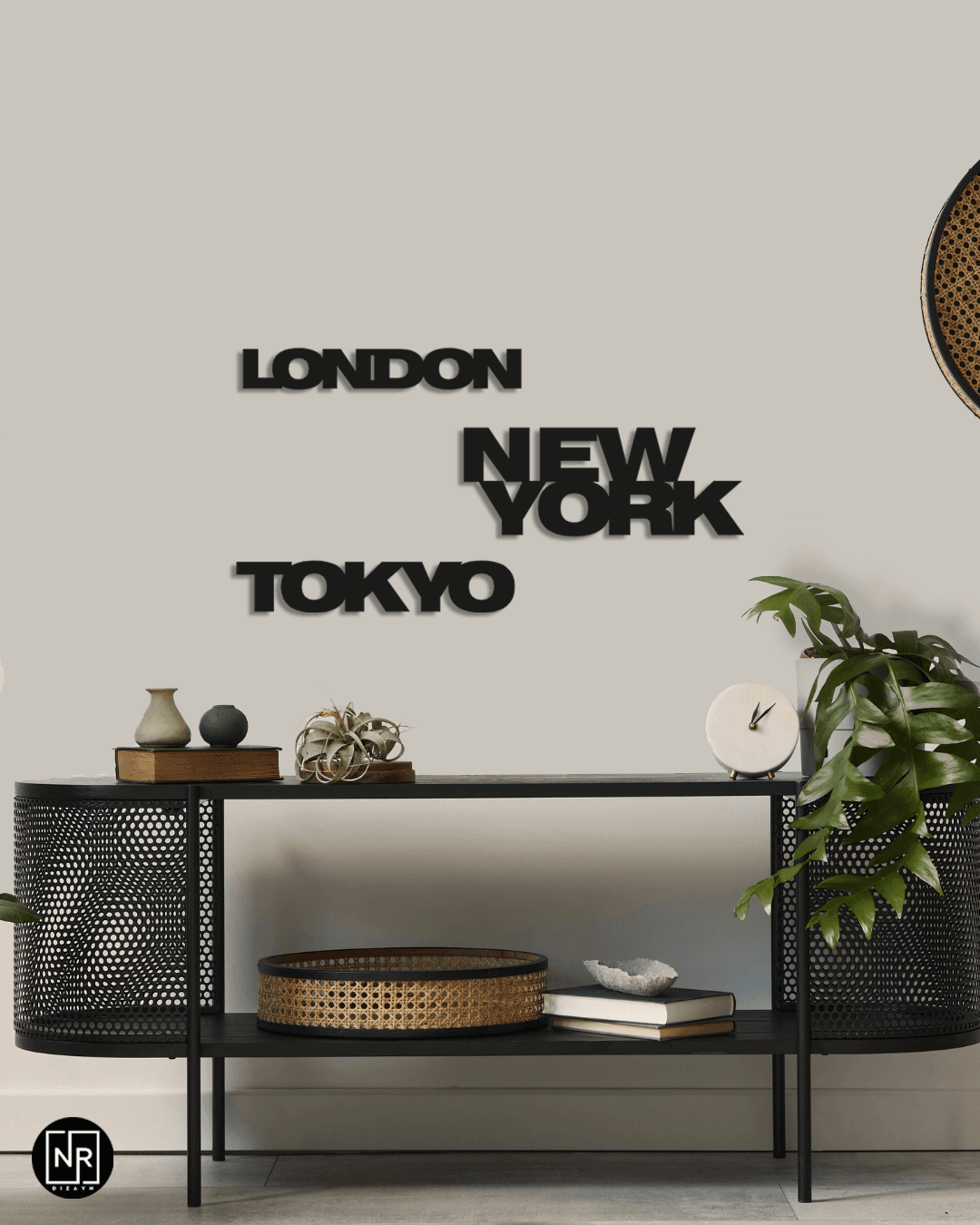 New York ,Tokyo , London Dekoratif Metal Tablo