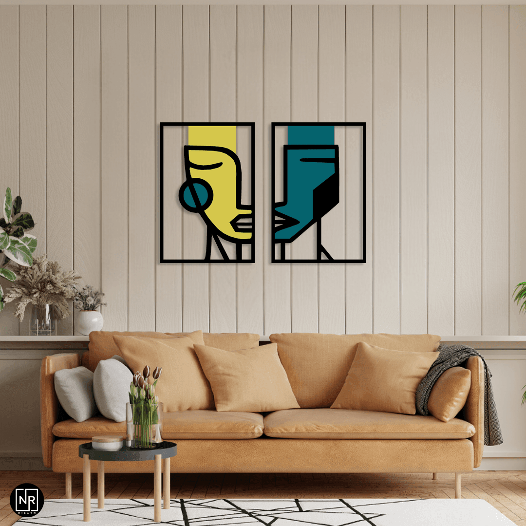 Yüz Yüze | Modern Soyut Metal Duvar Tablosu – Minimalist Dekoratif Sanat