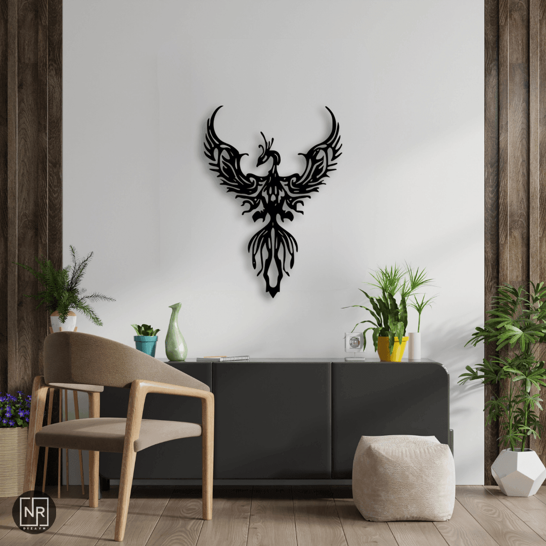Anka Kuşu Motifli Metal Duvar Tablosu