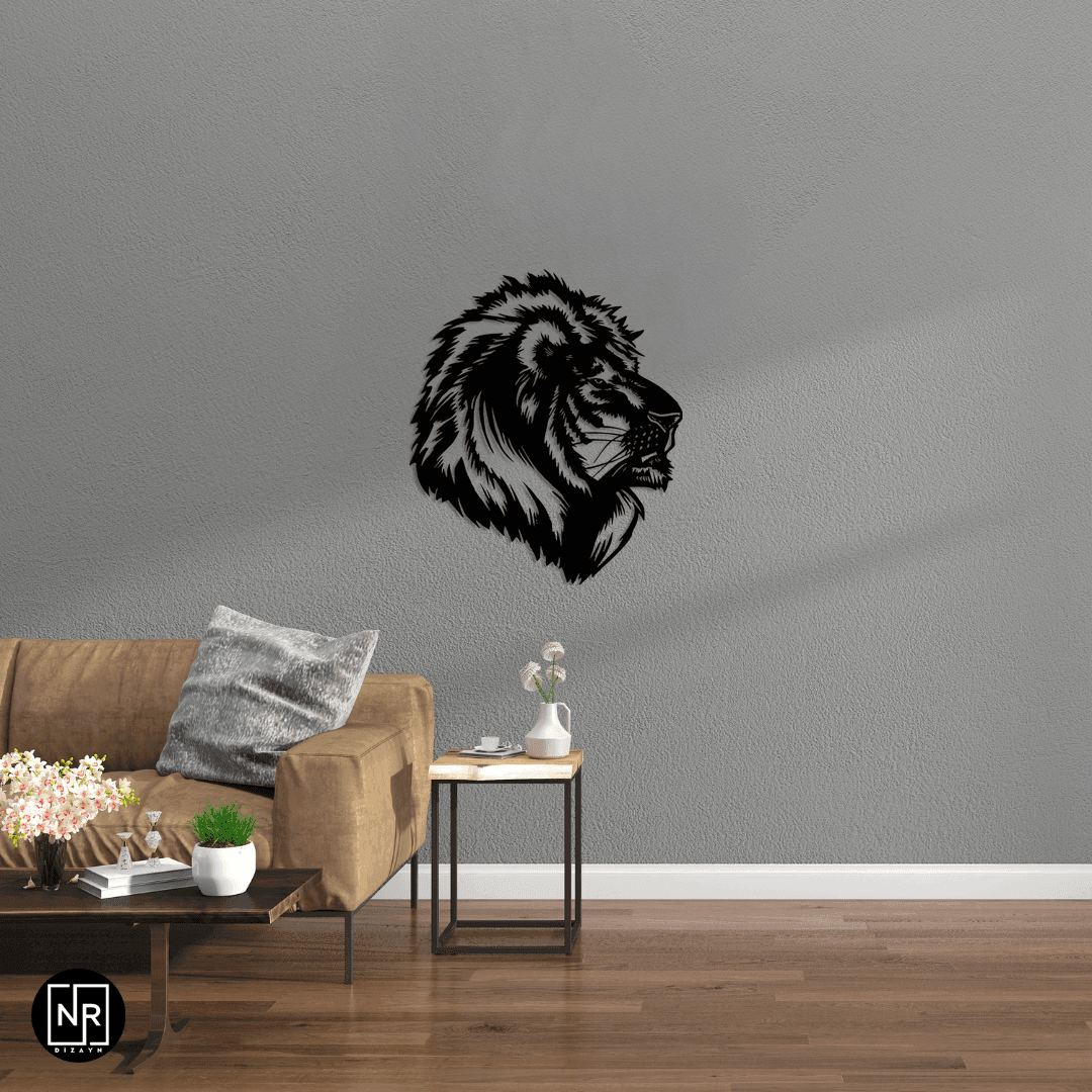 Aslan Motifli Dekoratif Metal Tablo