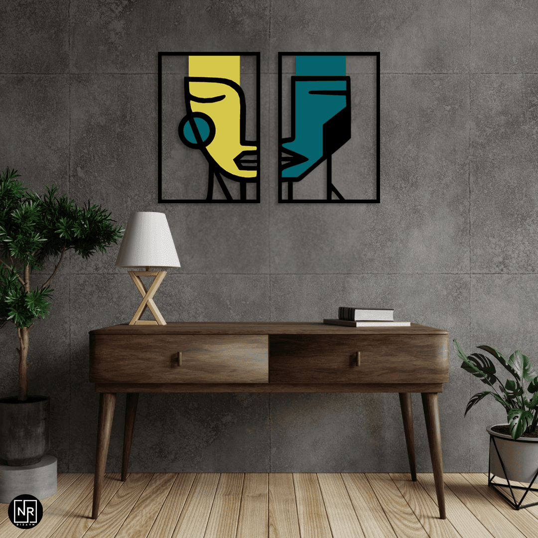 Yüz Yüze | Modern Soyut Metal Duvar Tablosu – Minimalist Dekoratif Sanat