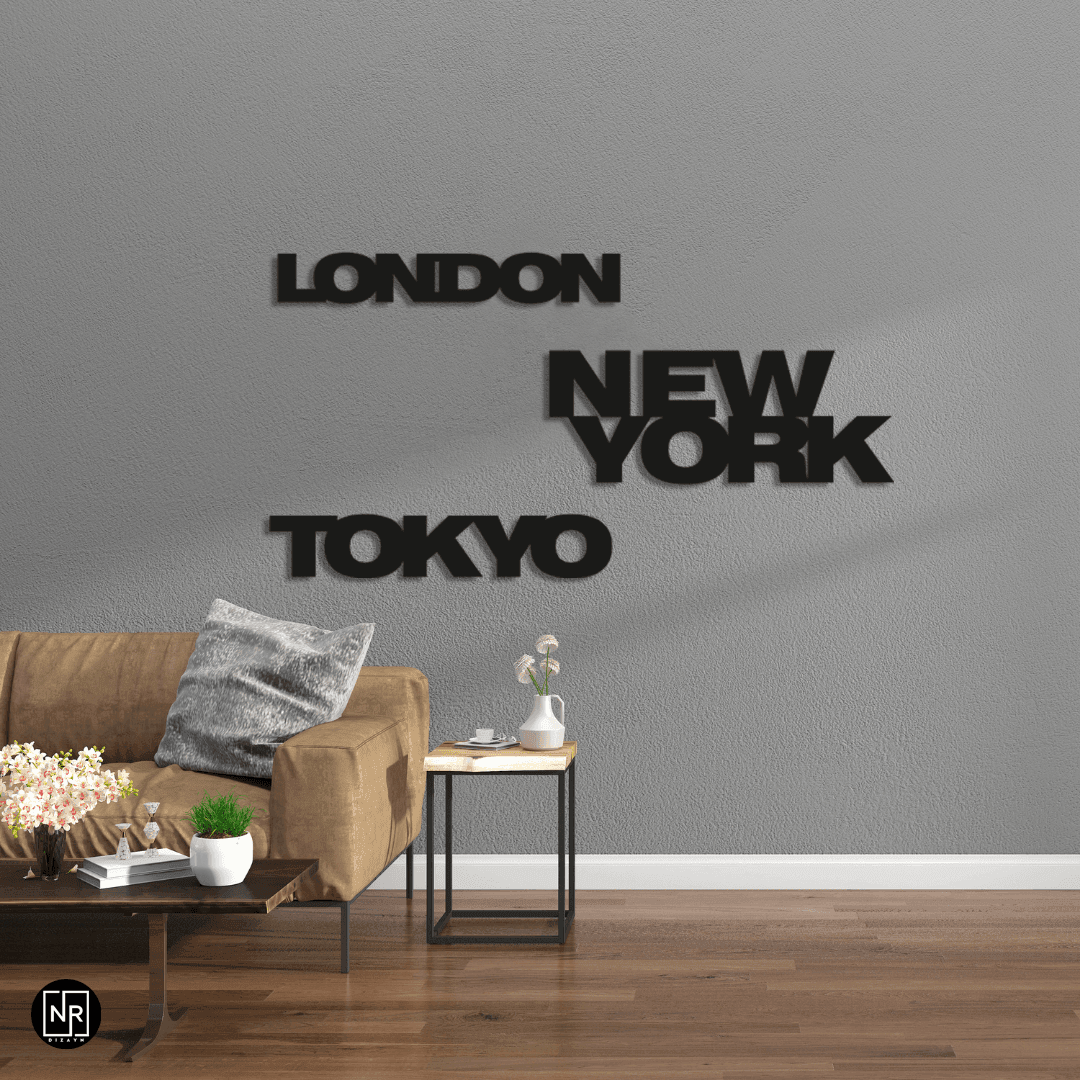 New York ,Tokyo , London Dekoratif Metal Tablo