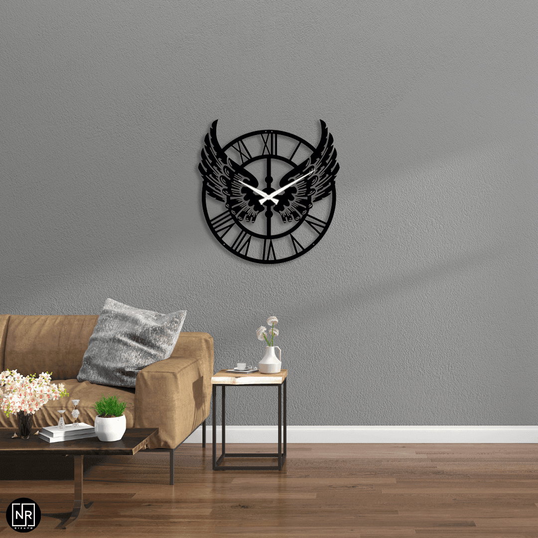 Kanatlı Dekoratif Metal Duvar Saati