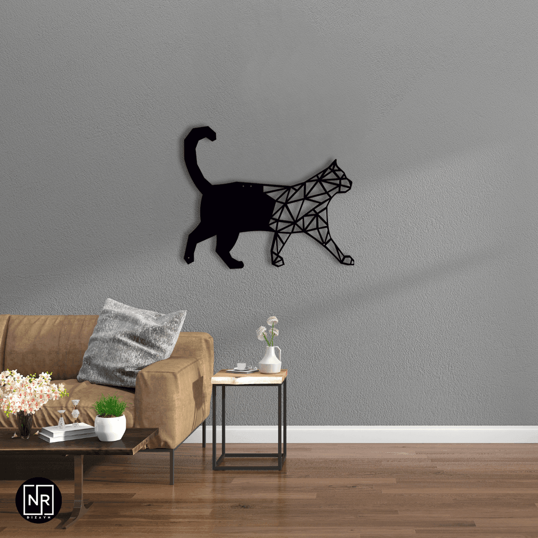 Kedi Motifli Metal Duvar Tablosu