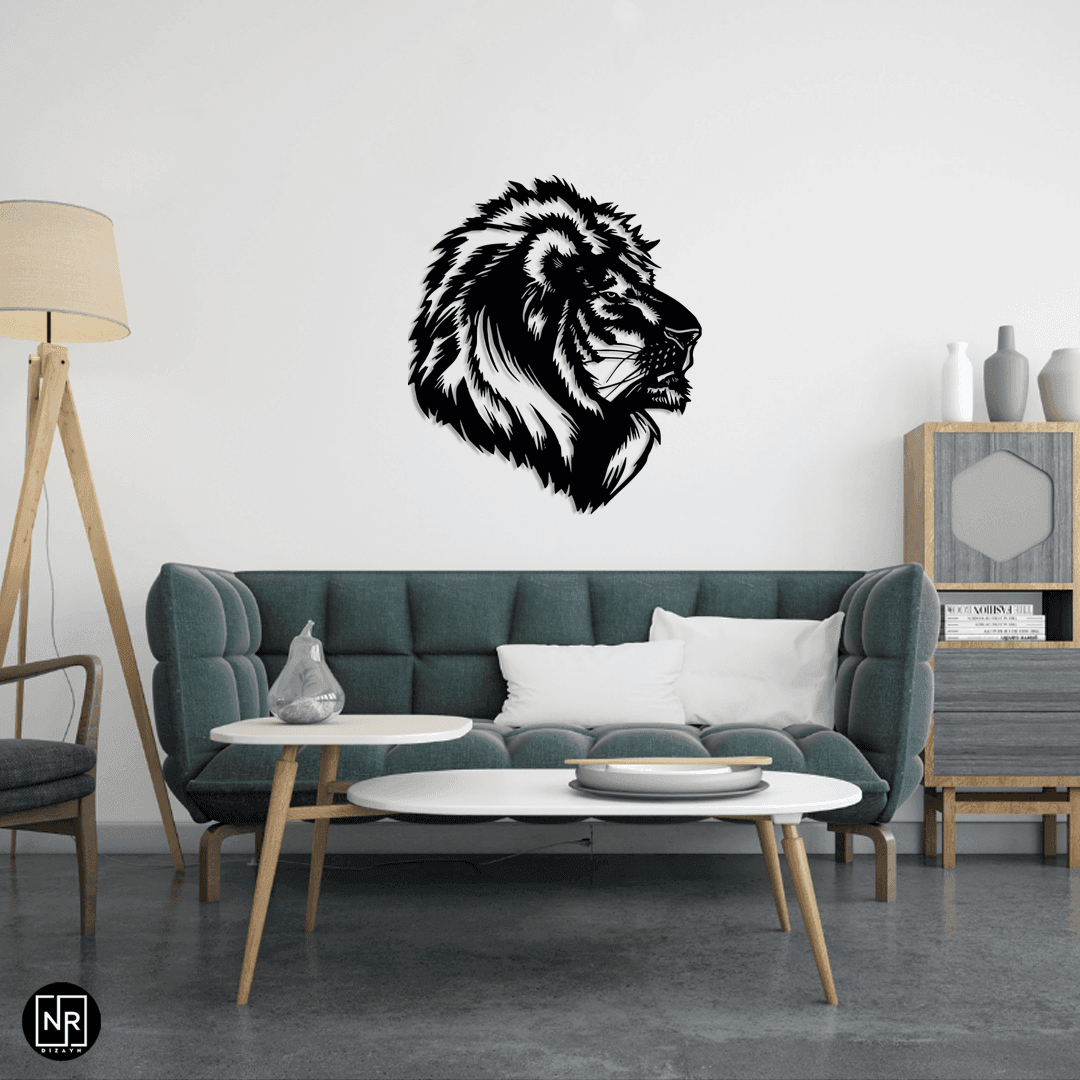 Aslan Motifli Dekoratif Metal Tablo