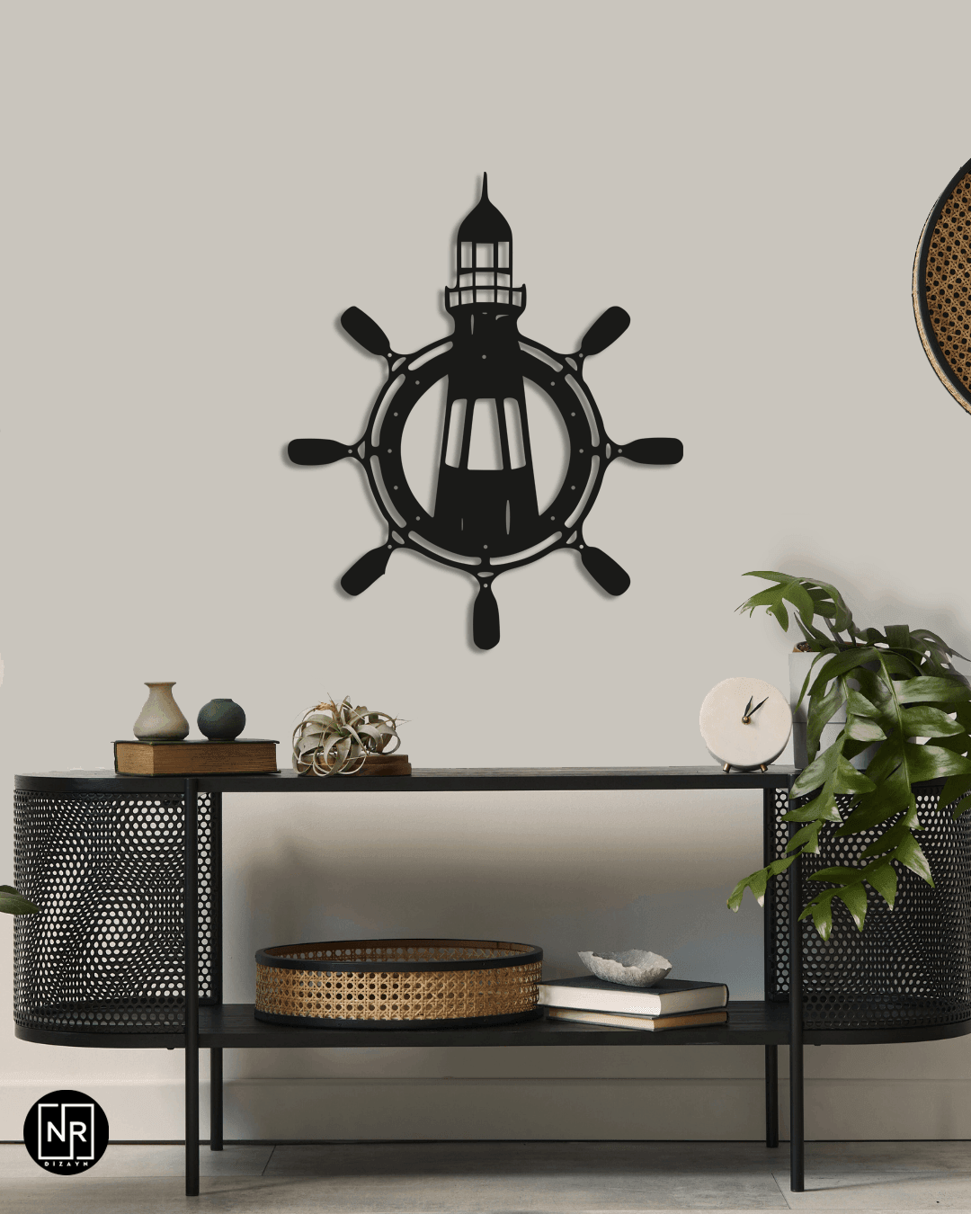 Dümen ve Deniz Feneri Detaylı Metal Tablo