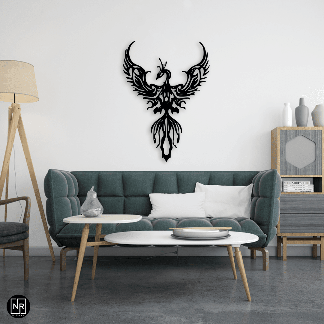 Anka Kuşu Motifli Metal Duvar Tablosu