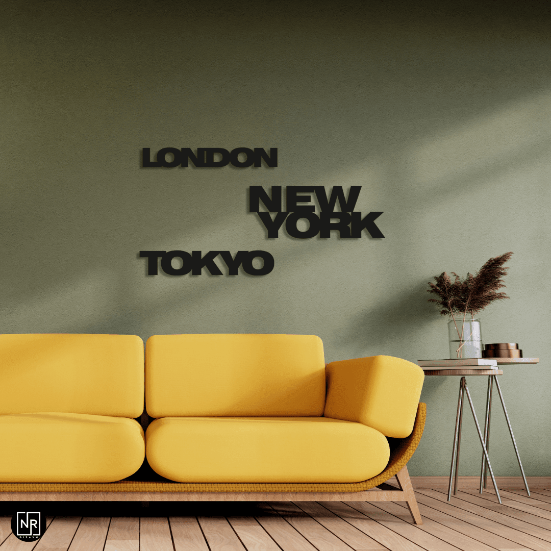 New York ,Tokyo , London Dekoratif Metal Tablo