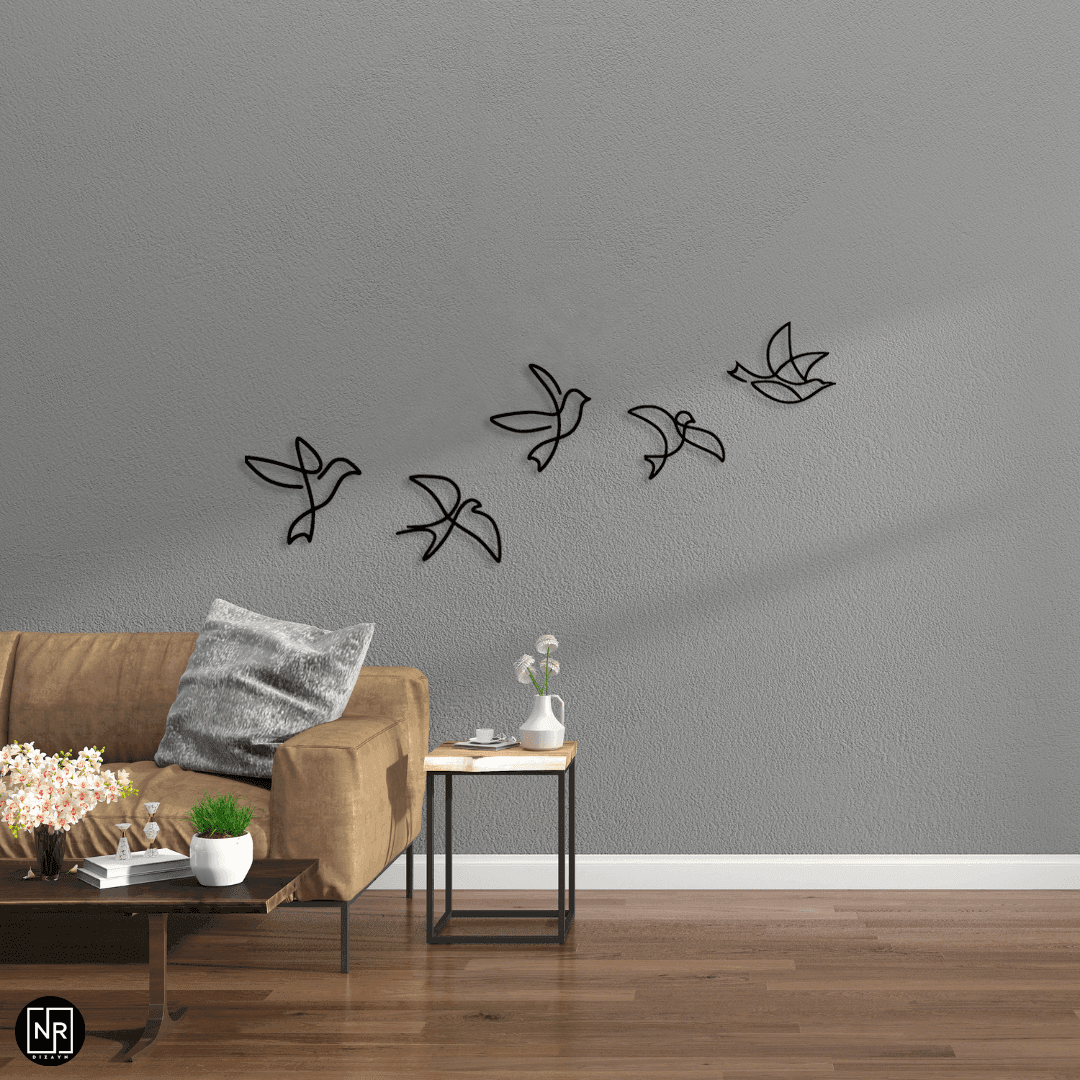 Dekoratif 5’li Kuş Metal Duvar Tablosu - Modern Duvar Dekoru