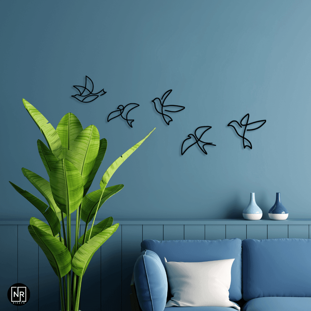 Dekoratif 5’li Kuş Metal Duvar Tablosu - Modern Duvar Dekoru