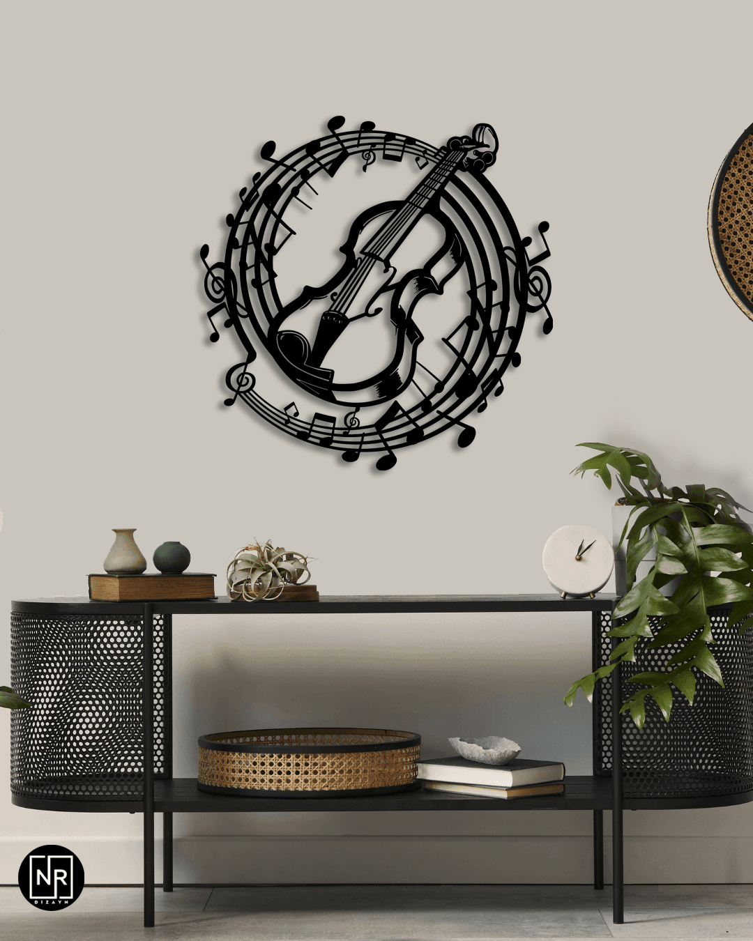 Keman ve Nota Detaylı Metal Tasarım Tablo