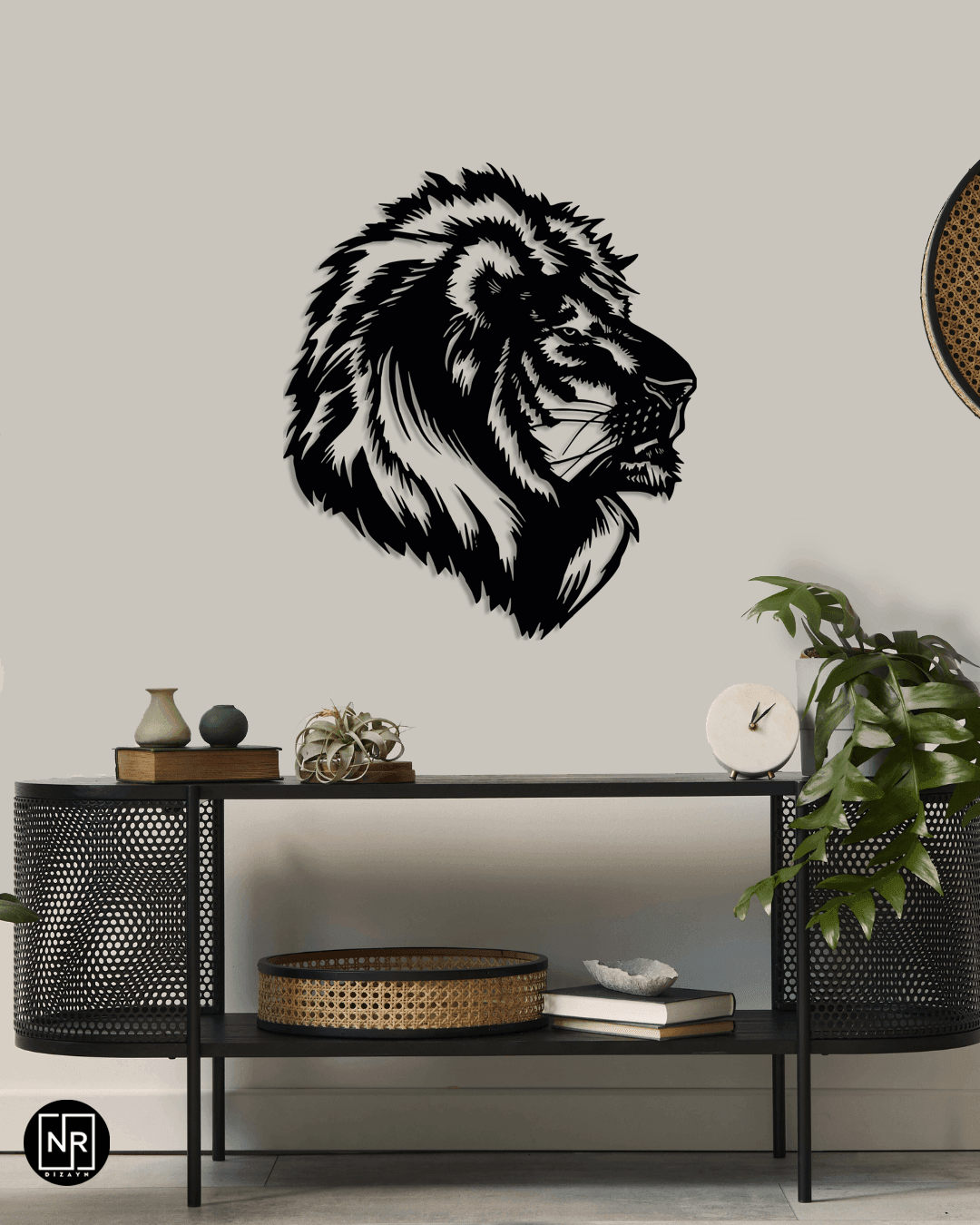 Aslan Motifli Dekoratif Metal Tablo