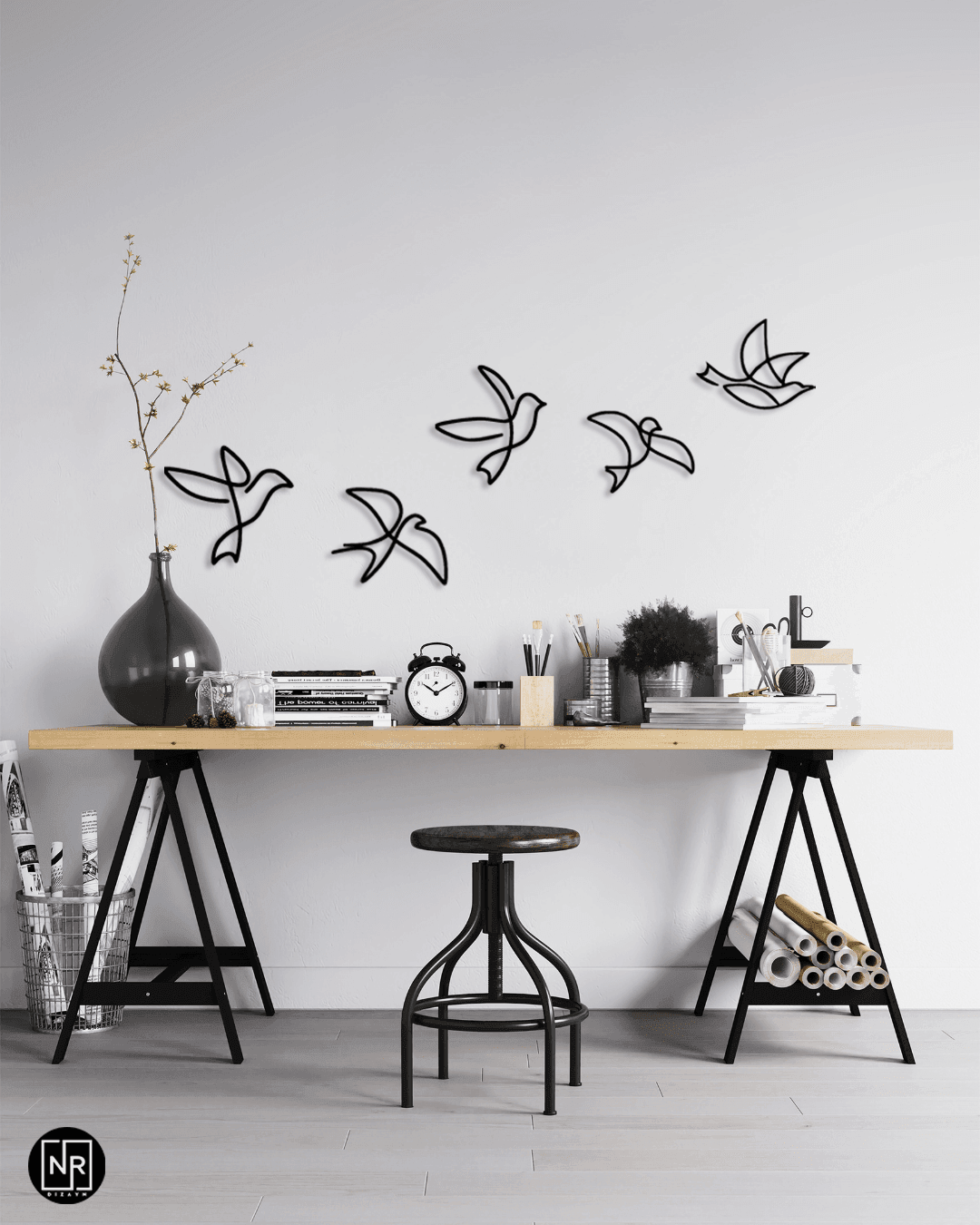 Dekoratif 5’li Kuş Metal Duvar Tablosu - Modern Duvar Dekoru