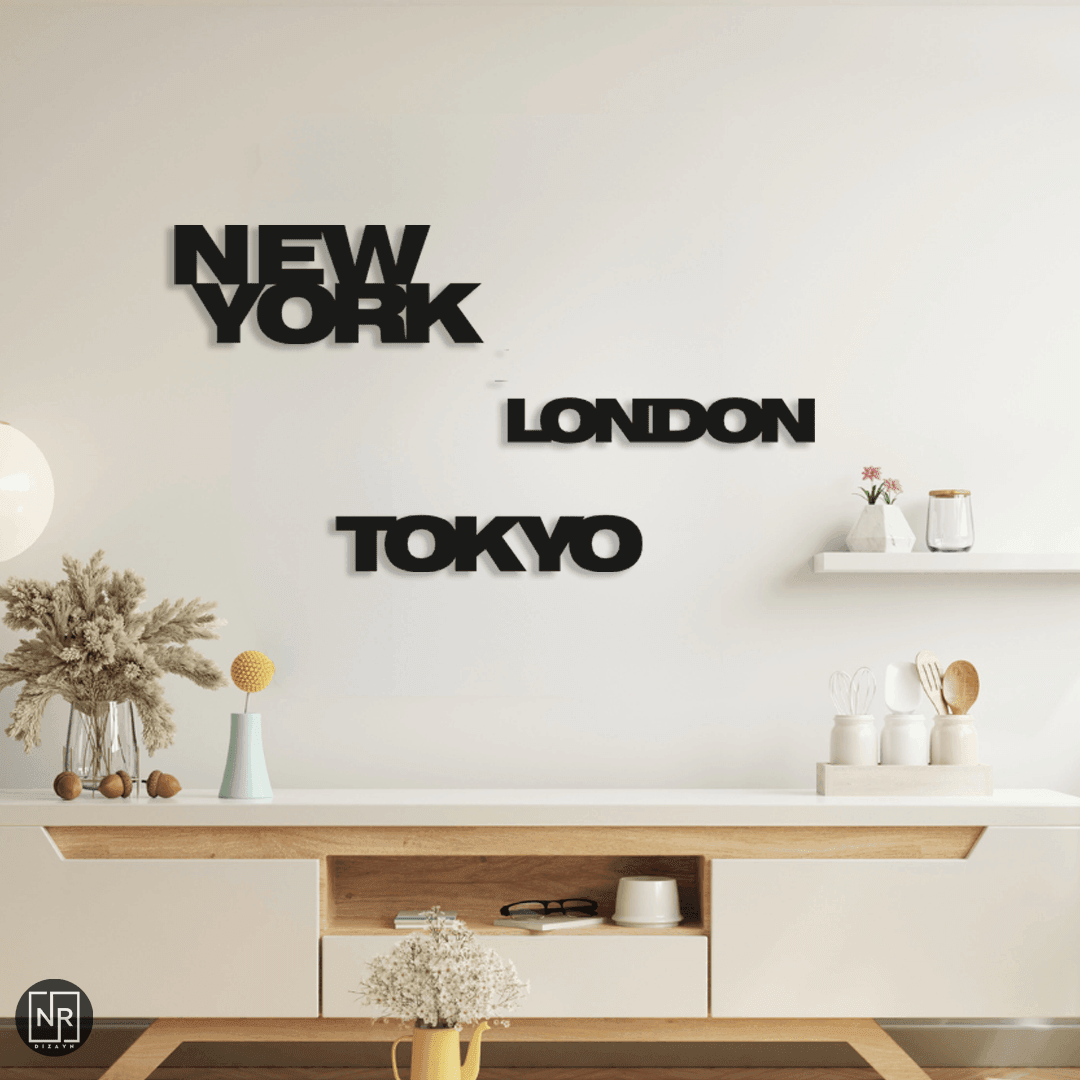 New York ,Tokyo , London Dekoratif Metal Tablo