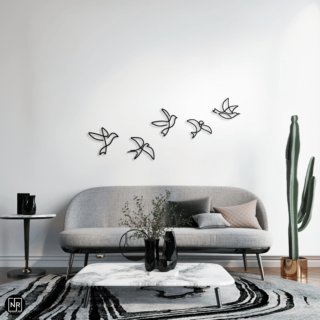 Dekoratif 5’li Kuş Metal Duvar Tablosu - Modern Duvar Dekoru