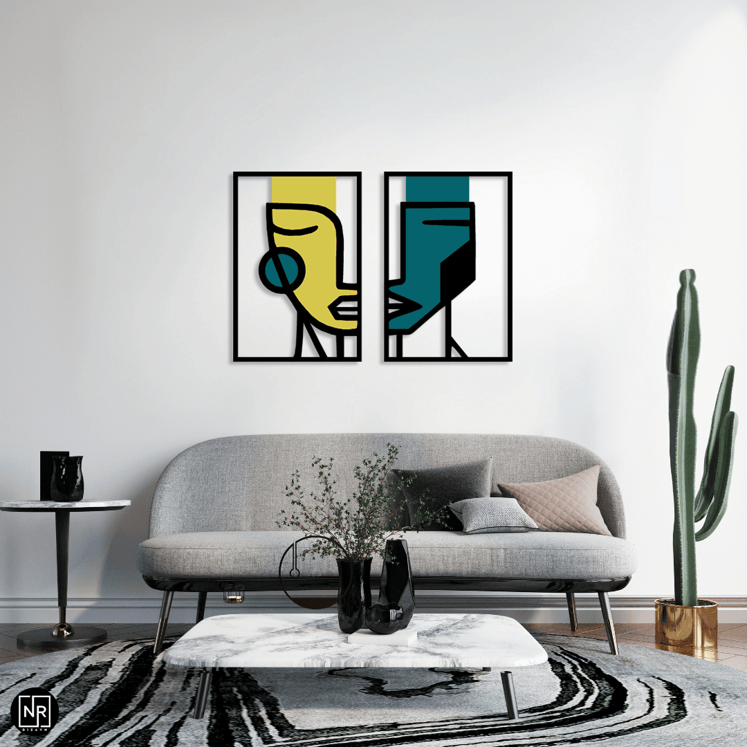 Yüz Yüze | Modern Soyut Metal Duvar Tablosu – Minimalist Dekoratif Sanat
