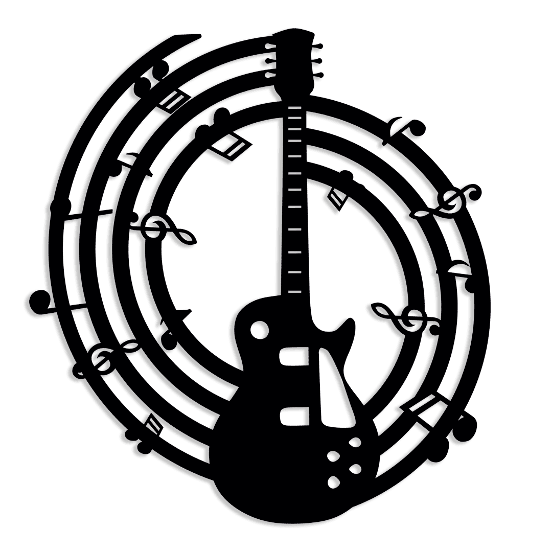 Nota Gitar Detaylı Metal Duvar Tablosu