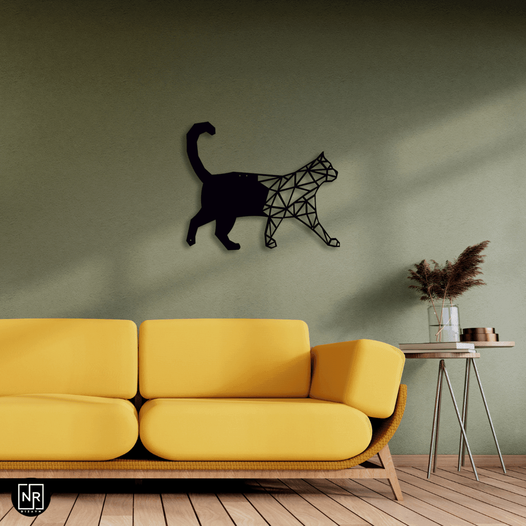 Kedi Motifli Metal Duvar Tablosu