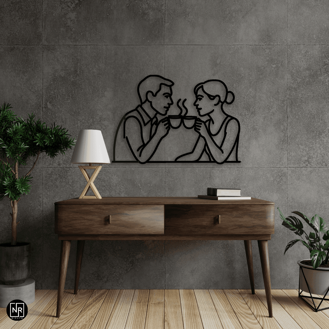 LoveLine – Kahveli Aşk Dekoratif Metal Duvar Tablosu