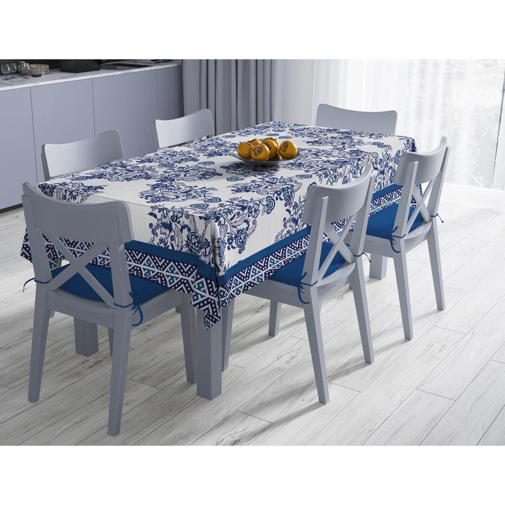 Mavi Çiçekli Masa Örtüsü