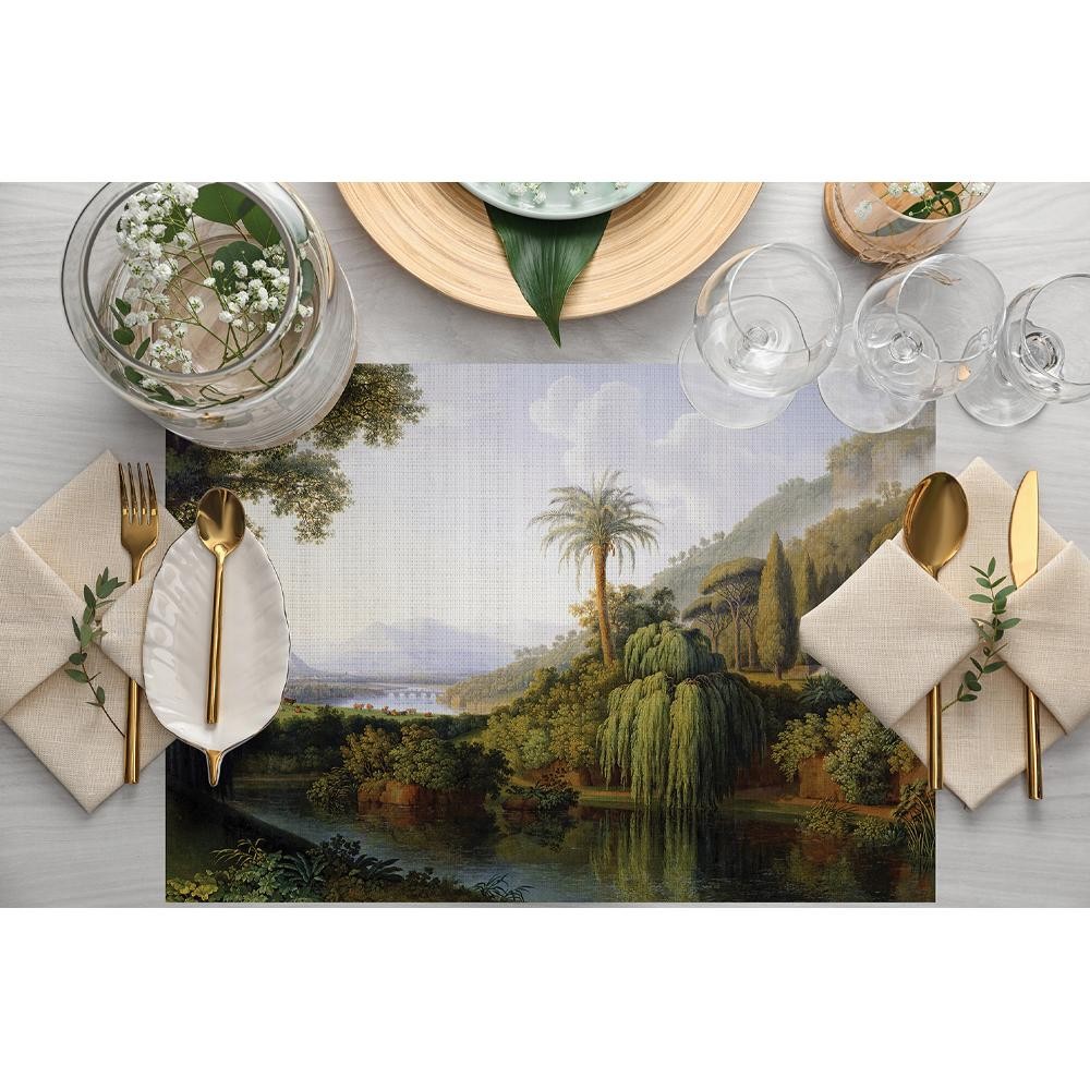 Yeşil Orman Manzaralı Kumaş Amerikan Servis 4'lü Set 35X50CM