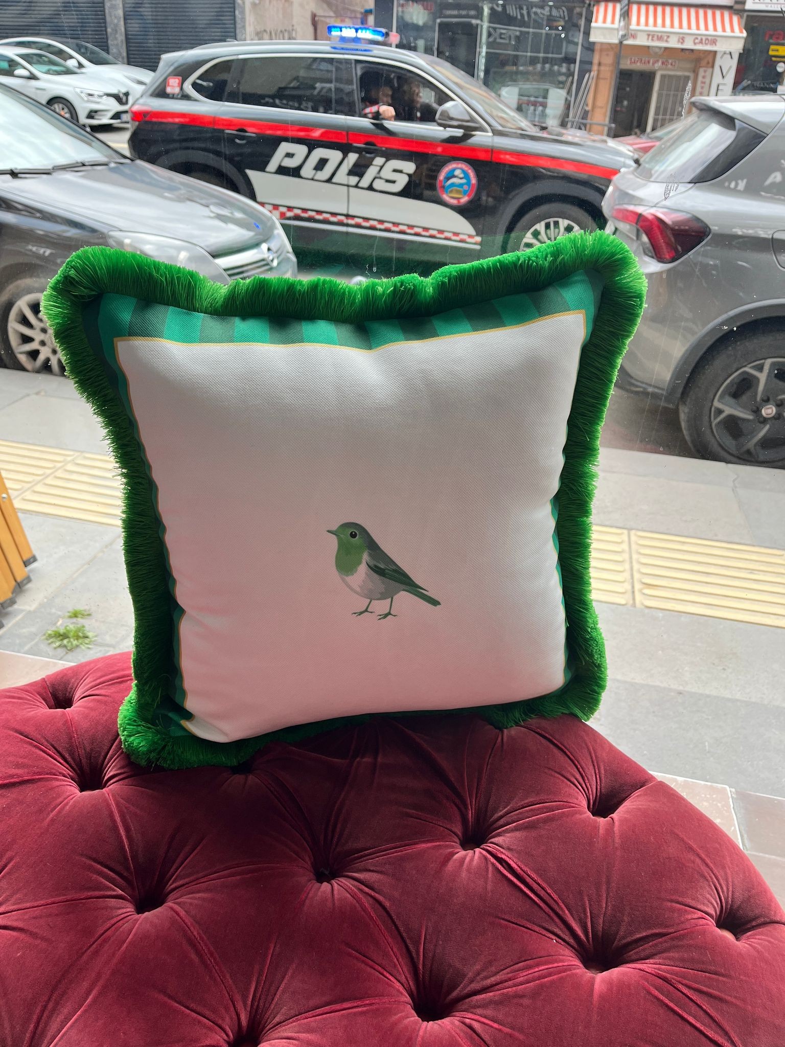 YEŞİL KUŞLU PIP STUDIO ÇİZGİLİ ÇERÇEVELİ KIRLENT