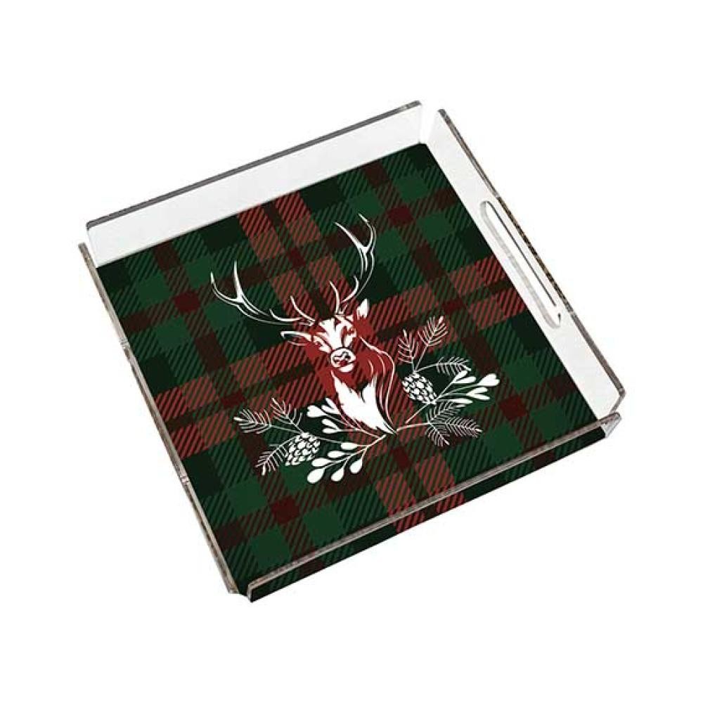 TARTAN GEYİKLİ PLEKSİ TEPSİ 25X25 CM  