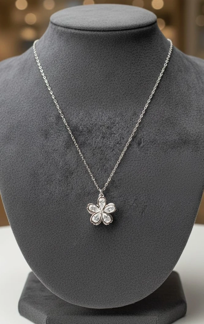 925 Ayar Gümüş Beş Yapraklı Çiçek Model Kolye – Şık ve Zarif Kadın Takı