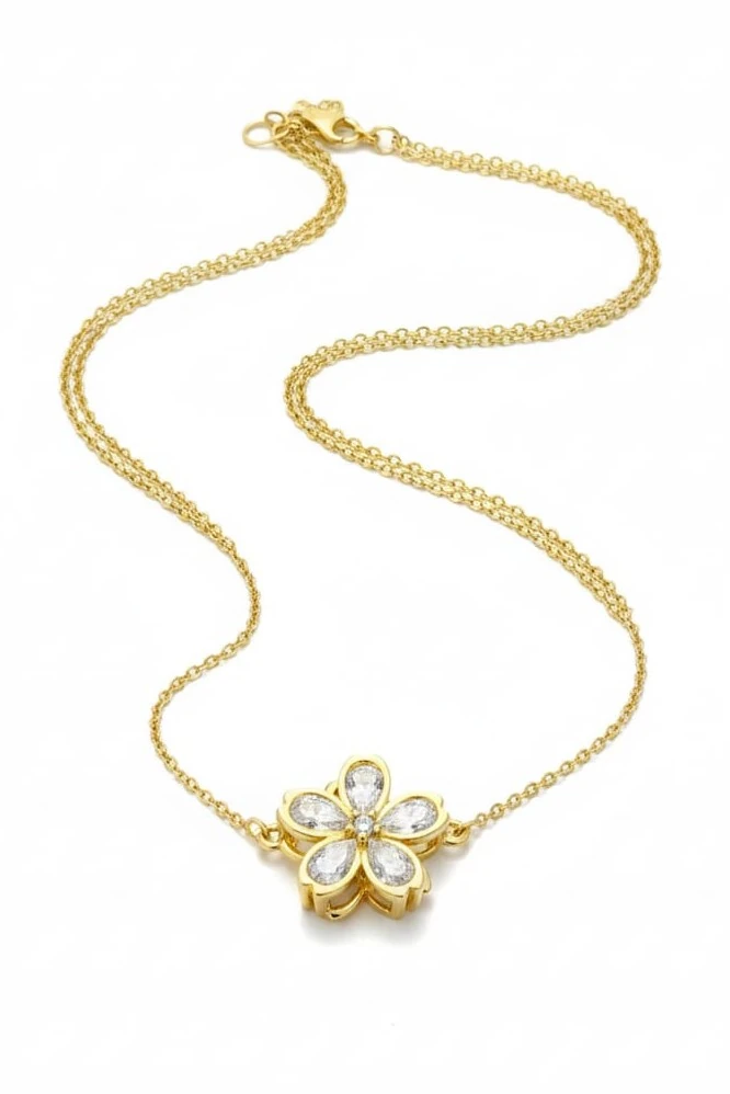 925 Ayar Gümüş Beş Yapraklı Çiçek Model Kolye – Şık ve Zarif Kadın Takı