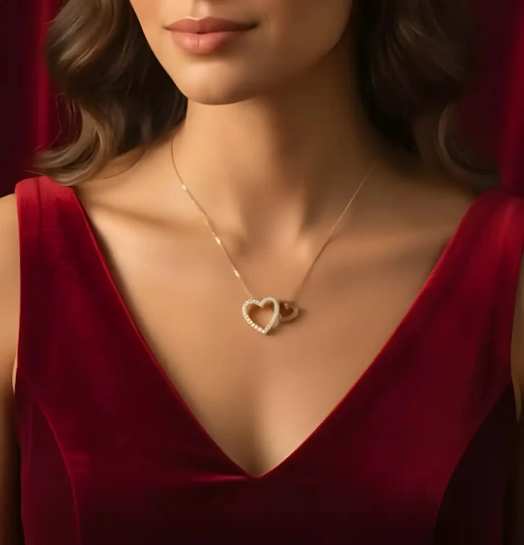 Gümüş Aşk Temalı Çift Kalpli Kolye – Romantik ve Şık Kadın Takı Modeli