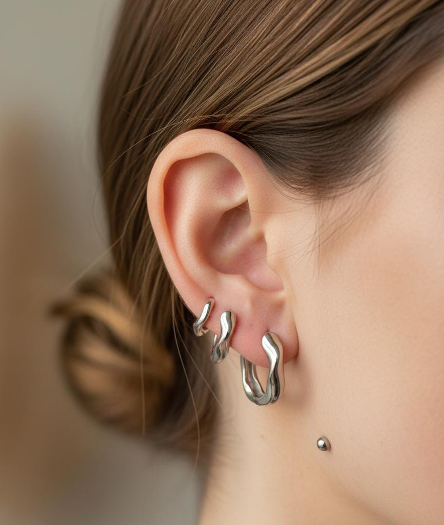 DALGALI WAVY HOOP EARRİNG HELİX TRAGUS GÜMÜŞ KÜPE