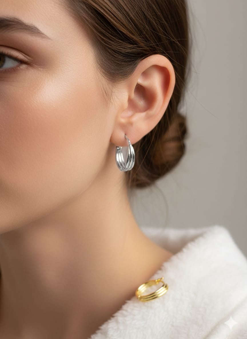 TRİPLE HOOP HALKA MODEL GÜMÜŞ KÜPE