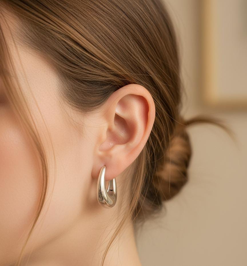 KROASAN CROİSSANT BOBLE TASARIM GÜMÜŞ HALKA KÜPE