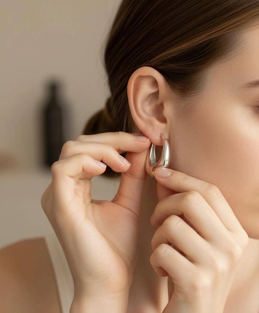 KROASAN CROİSSANT BOBLE TASARIM GÜMÜŞ HALKA KÜPE