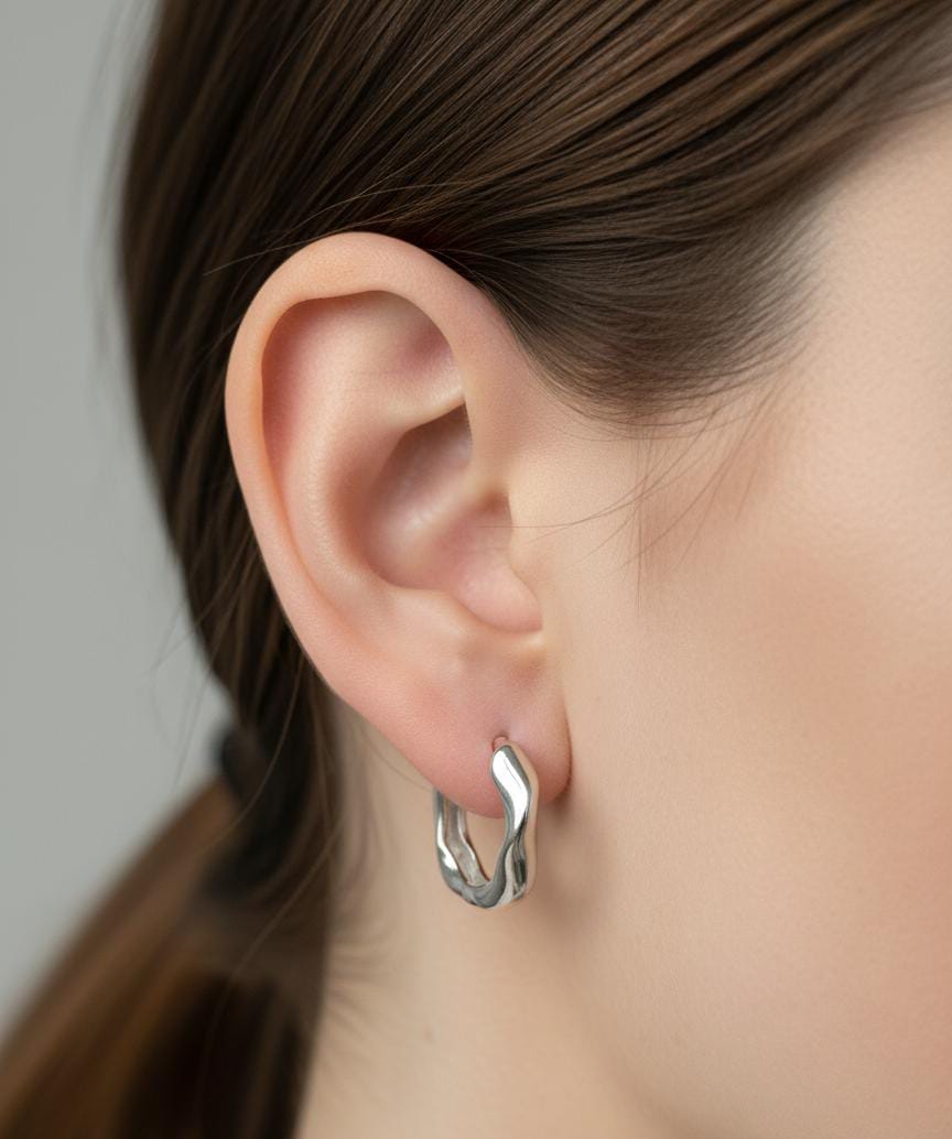 DALGALI WAVY HOOP EARRİNG HELİX TRAGUS GÜMÜŞ KÜPE