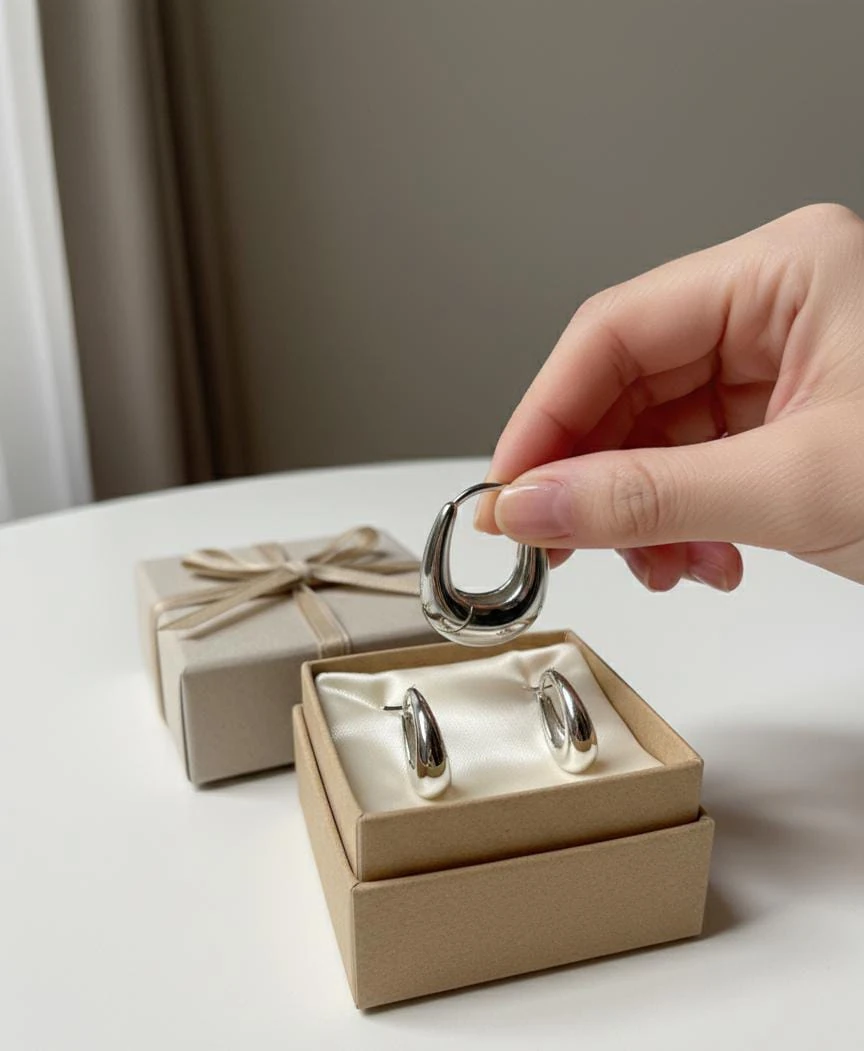 KROASAN CROİSSANT BOBLE TASARIM GÜMÜŞ HALKA KÜPE