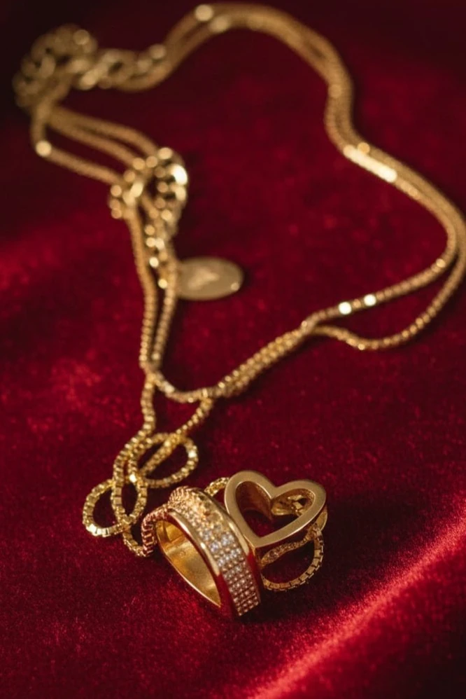 Gümüş Aşk Temalı Çift Kalpli Kolye – Romantik ve Şık Kadın Takı Modeli - 14K GOLD KAPLAMAS