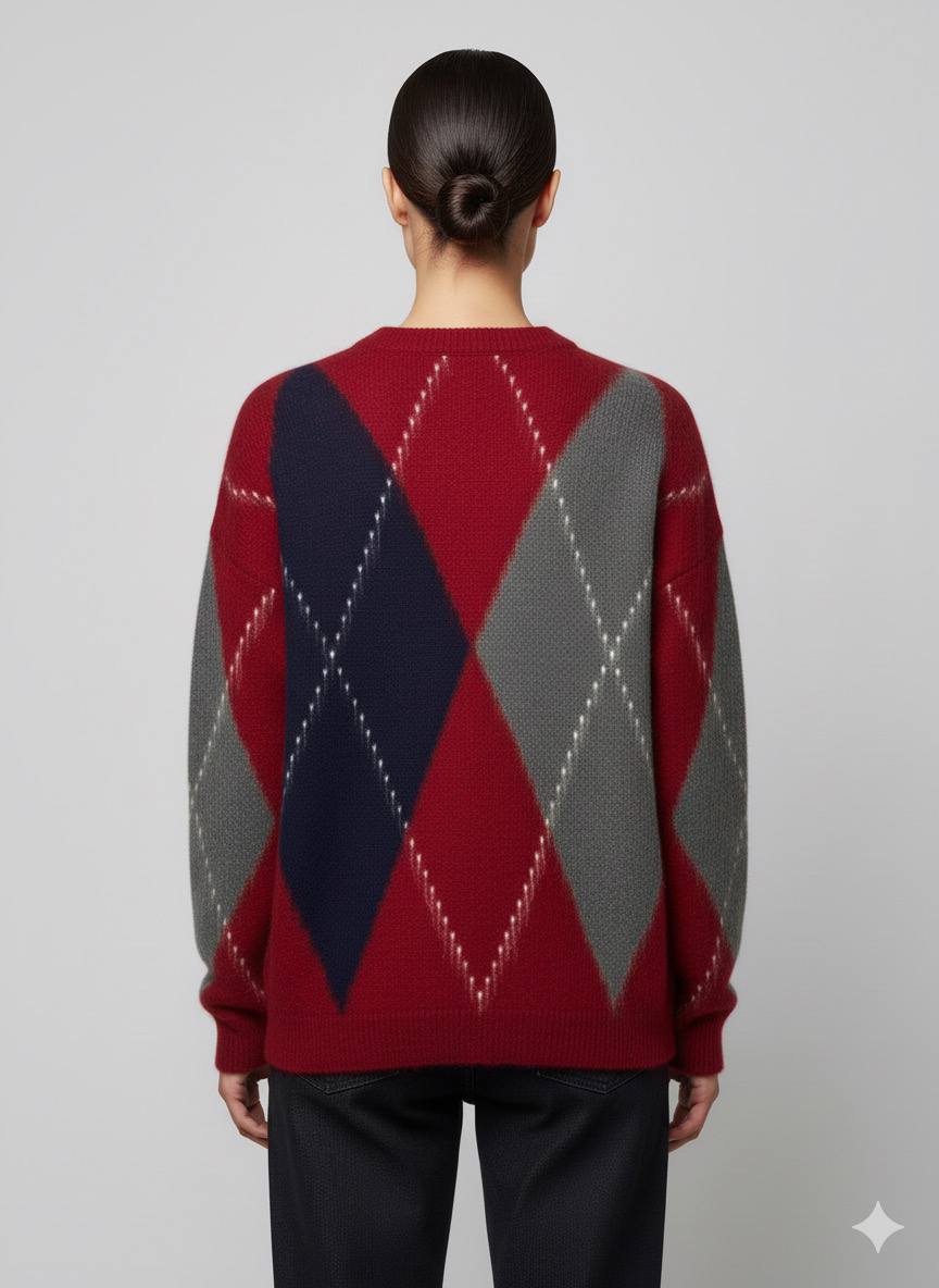 Baklava Desen Sakallı Triko Kazak Oversize STD