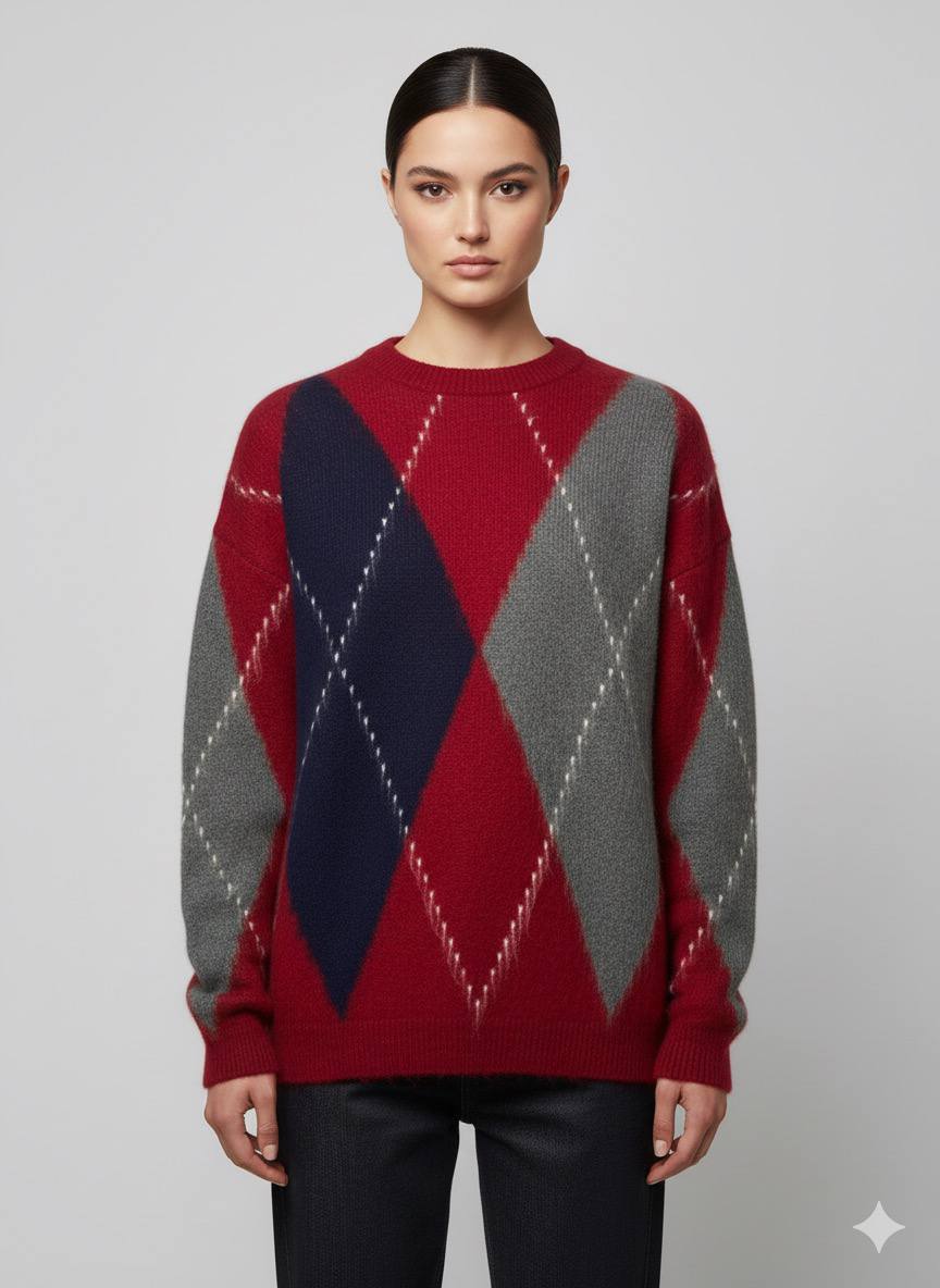 Baklava Desen Sakallı Triko Kazak Oversize STD