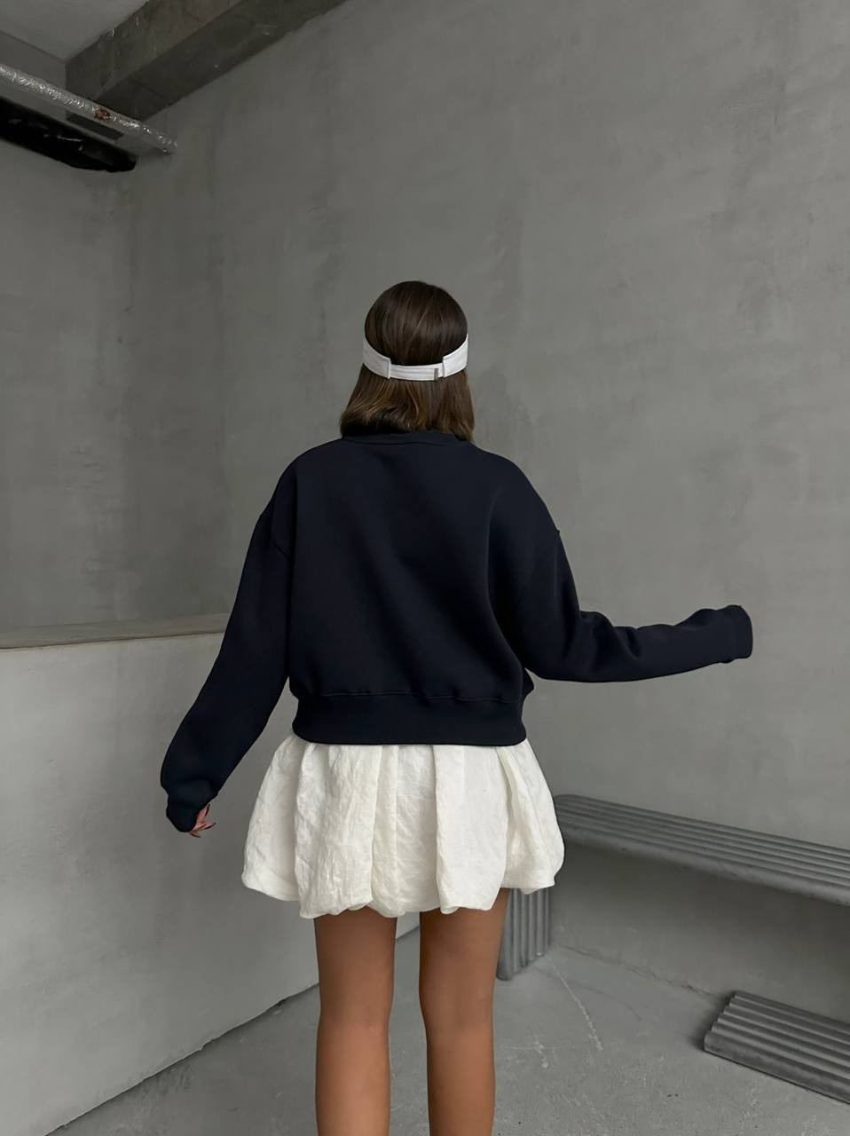 Lacivert Crop Sweatshirt 3 İplik Şardonlu