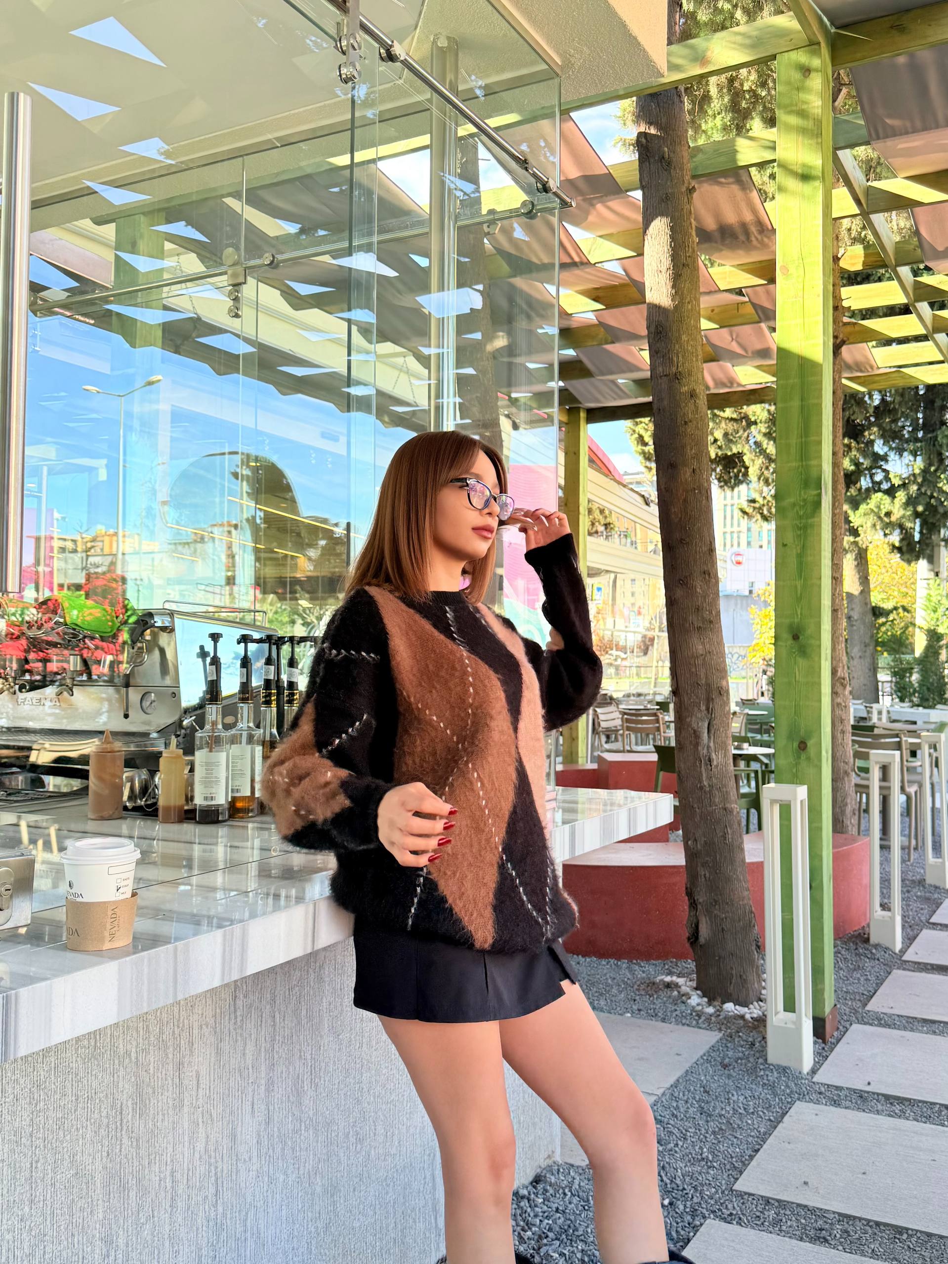 Viral Baklava Desenli Kazak - siyah