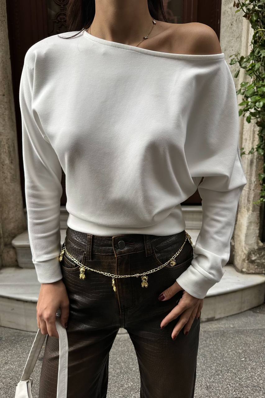 Oysh Kayık Yaka Ribanalı Bluz