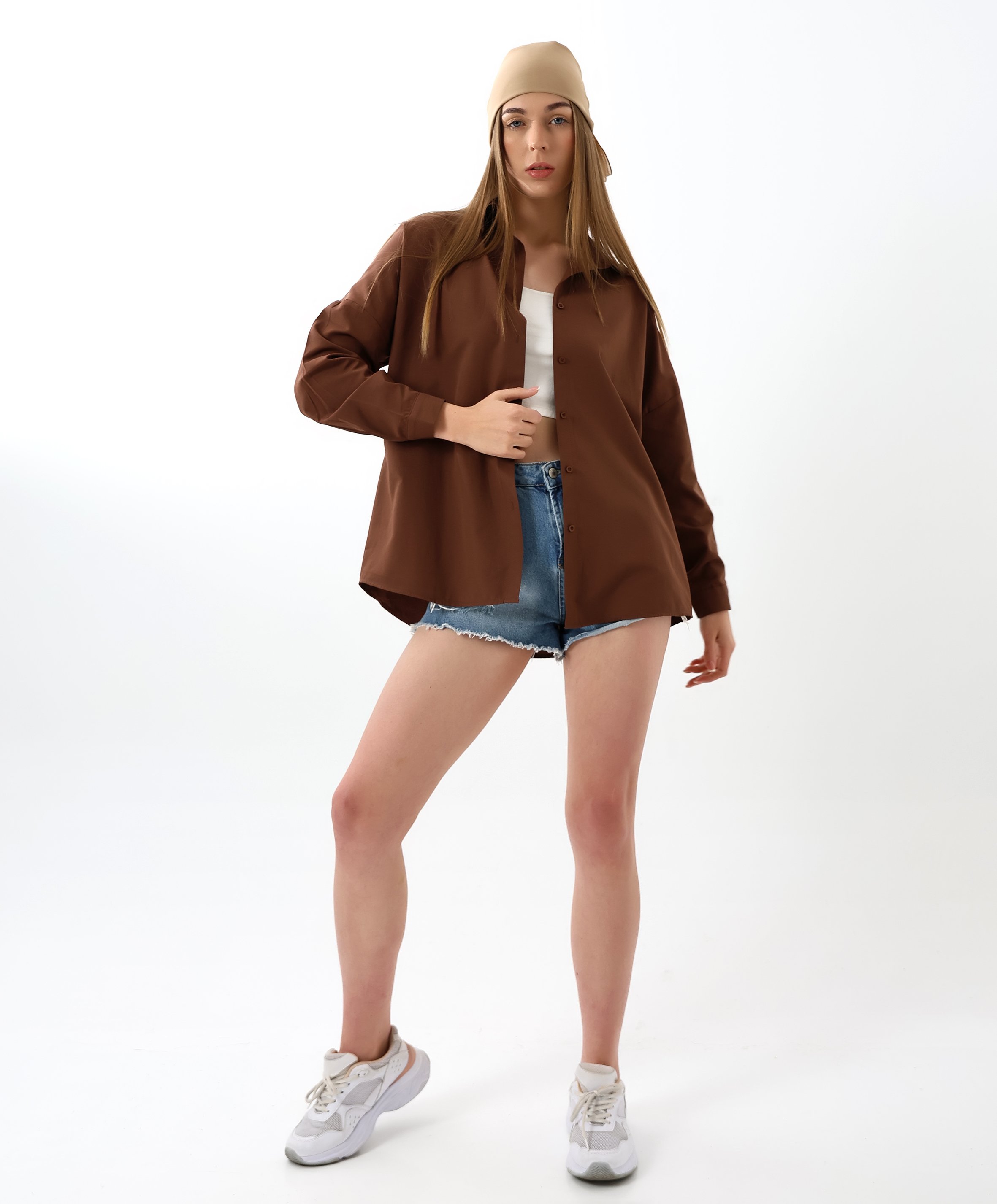 oversize basic gömlek - kahverengi