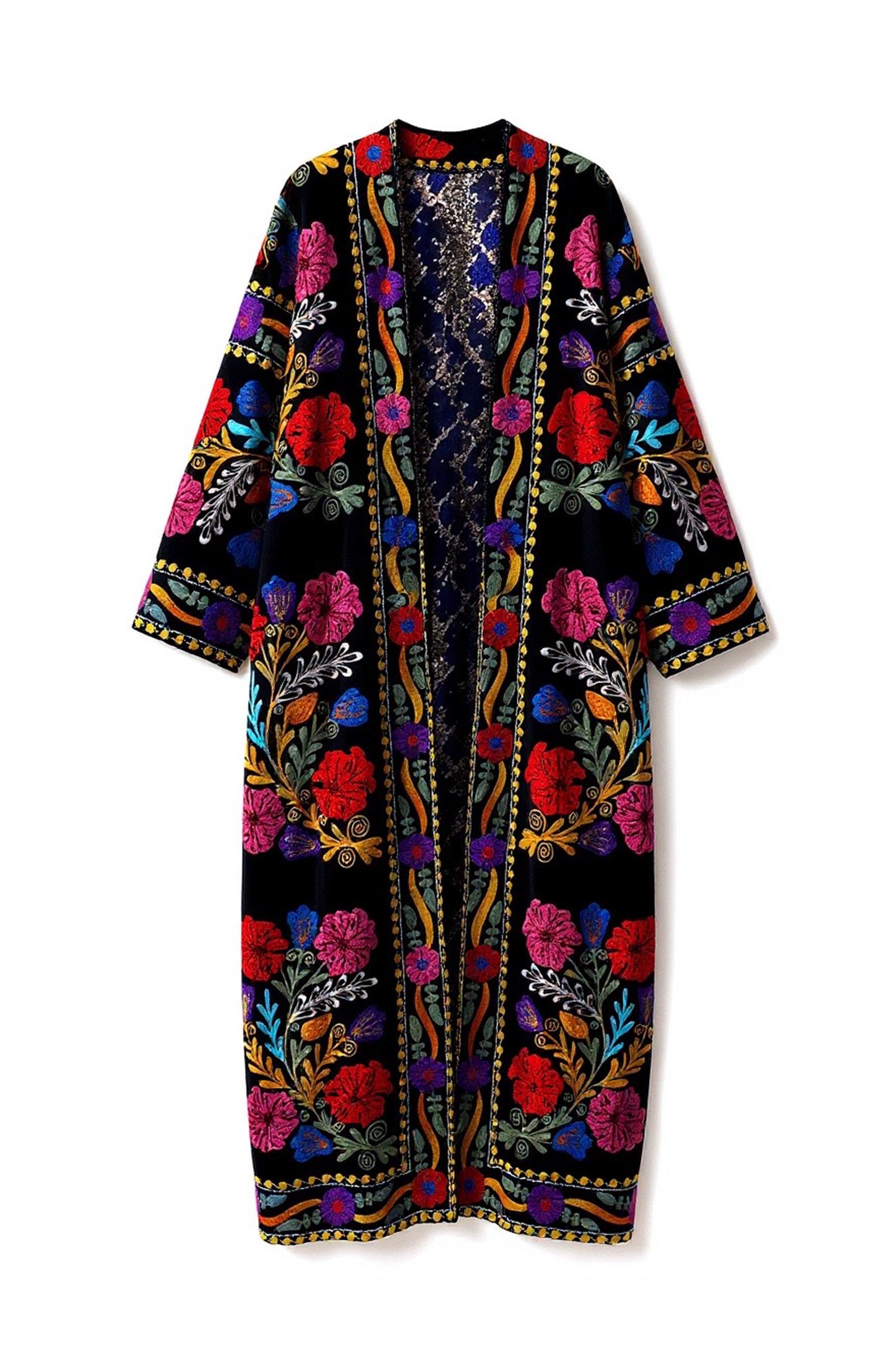 Astarlı Uzun Suzani Kadife Kaftan 