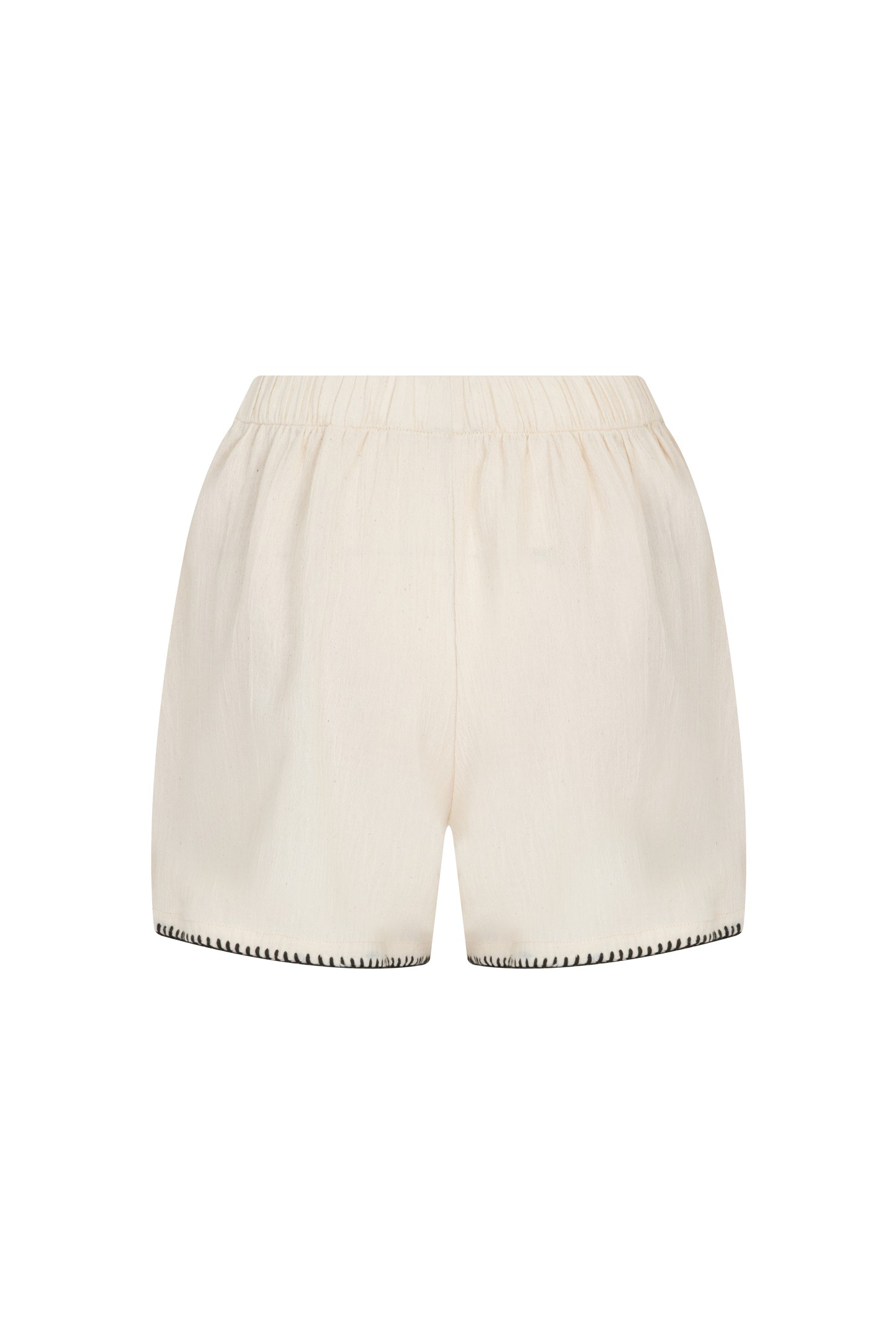 Handmade Piping Embroidered Elastic Waist Shorts