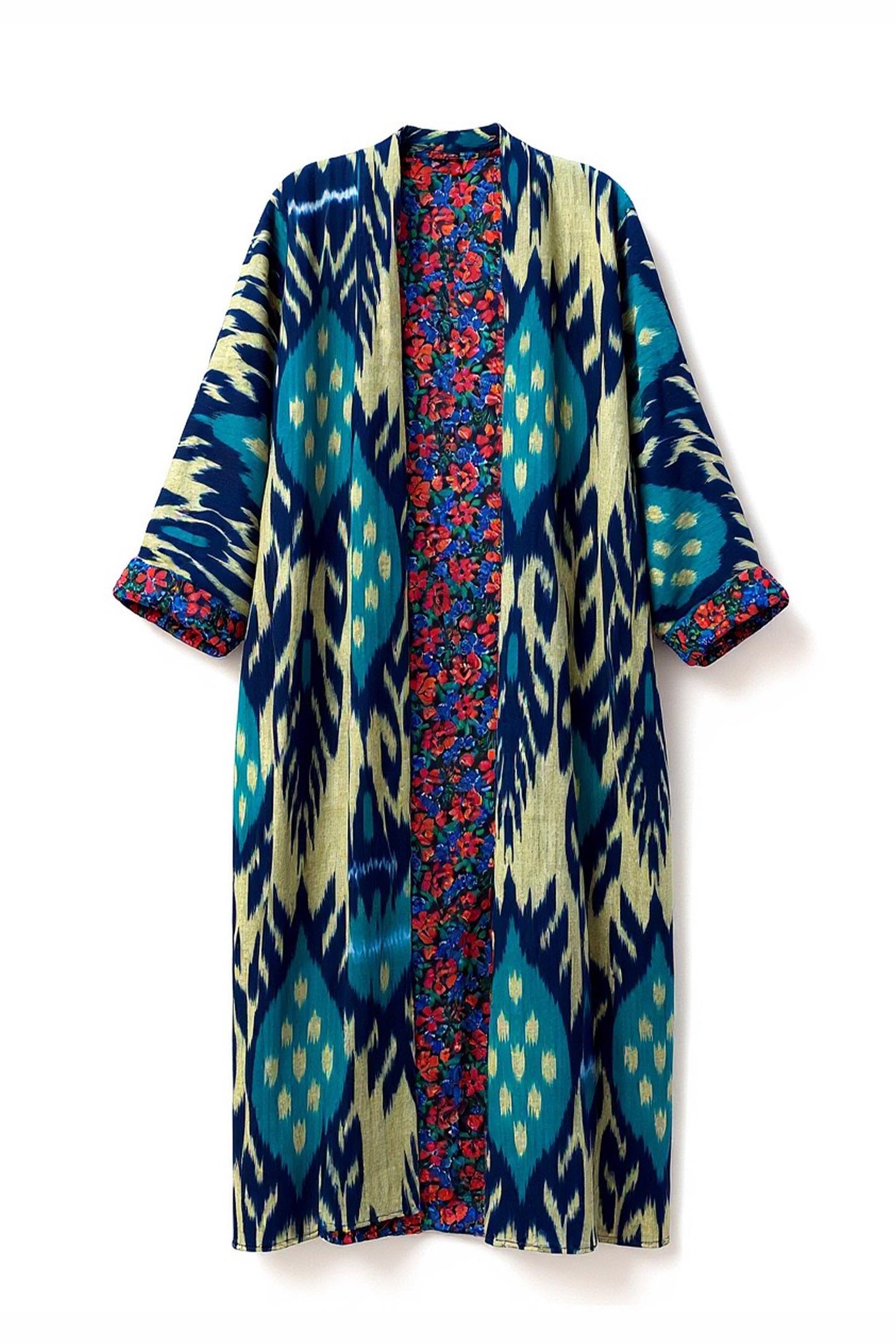 İkat Desenli Astarlı Uzun Kaftan